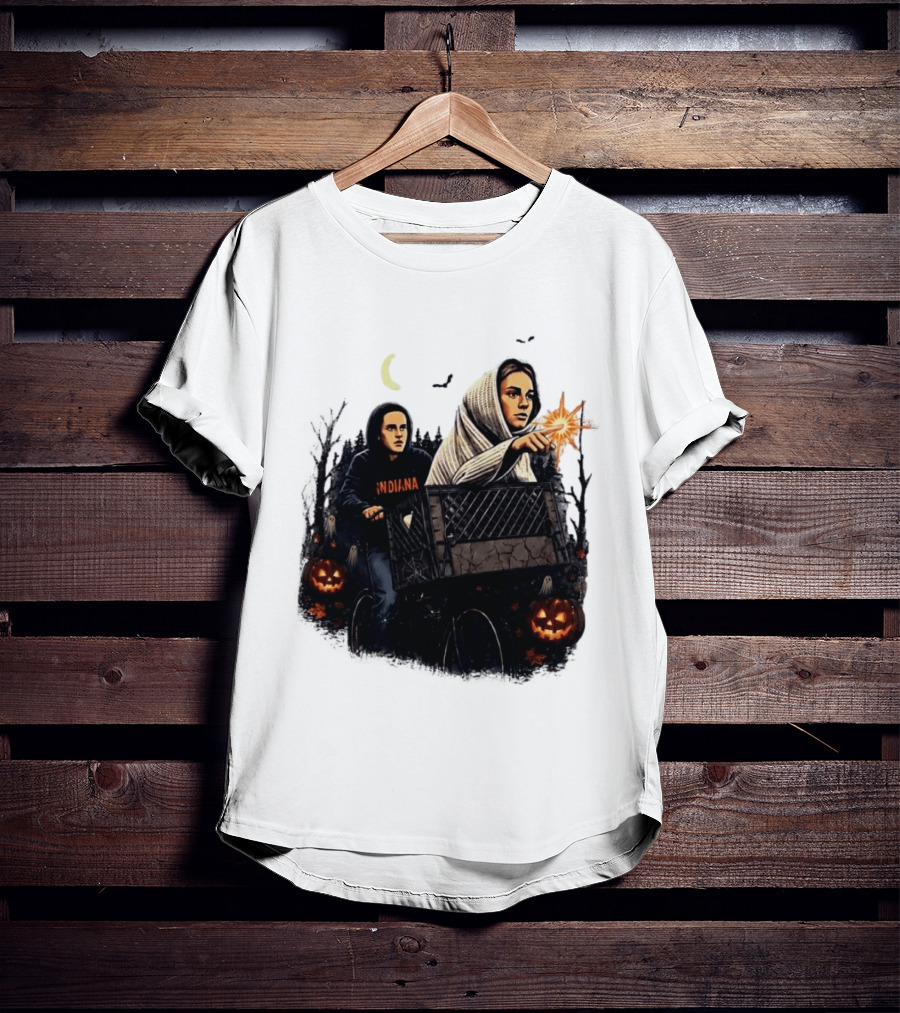 Caitlin Clark Stranger Things Indiana Halloween Bicycle Moon Pumpkin Glow Finger T-Shirt