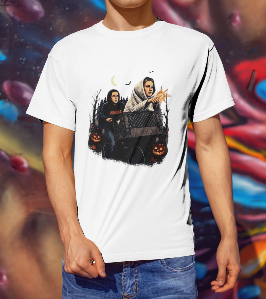 Caitlin Clark Stranger Things Indiana Halloween Bicycle Moon Pumpkin Glow Finger T-Shirt