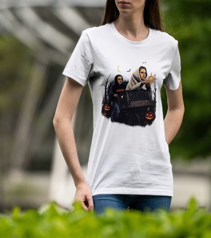 Caitlin Clark Stranger Things Indiana Halloween Bicycle Moon Pumpkin Glow Finger T-Shirt