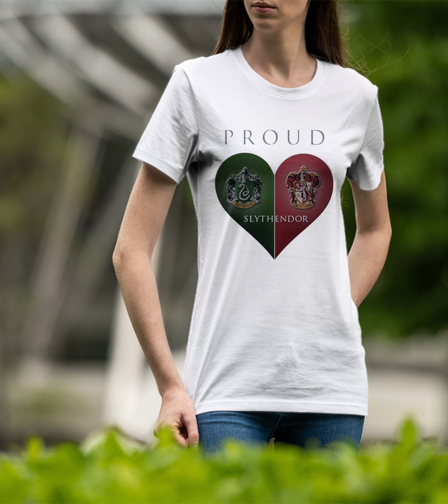 Proud Slythendor Heart Slytherin Gryffindor Crest Combination T-Shirt