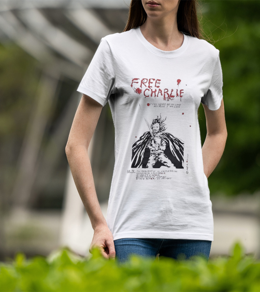 Free Charlie I Am Love Protest Black Humor 1969 T-Shirt