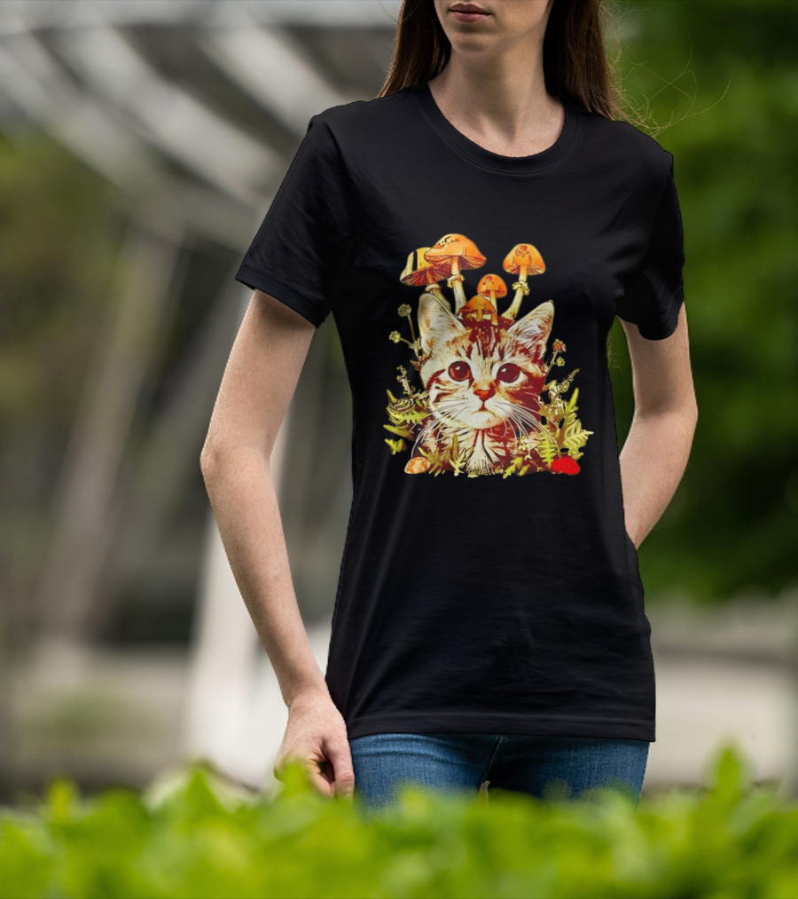 Blooming At My Own Pace Cat With Mushrooms T-Shirt