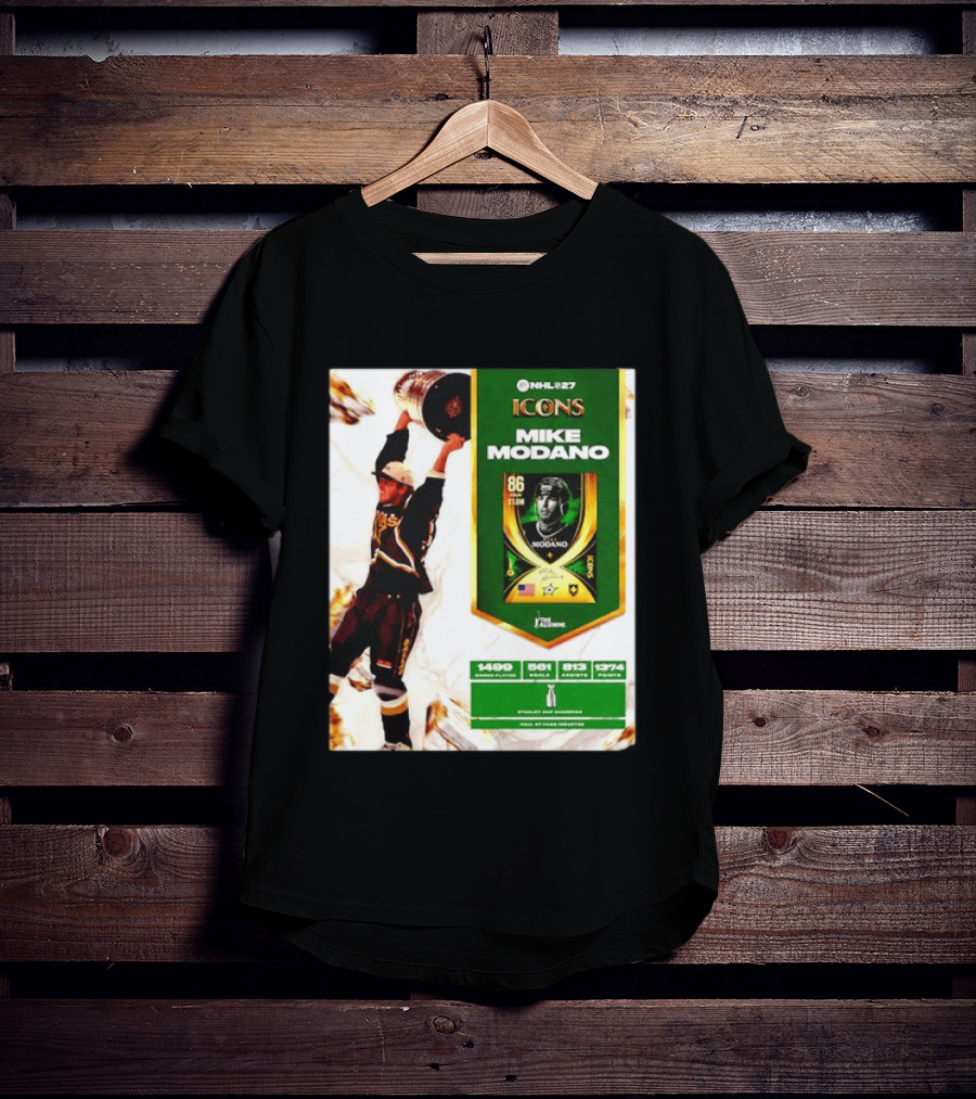 NHL 27 Icons Mike Modano Dallas Stars Player Stats And Achievements T-Shirt