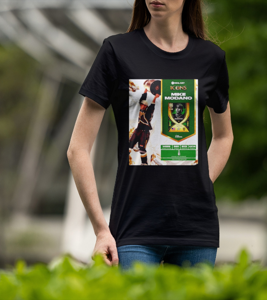 NHL 27 Icons Mike Modano Dallas Stars Player Stats And Achievements T-Shirt