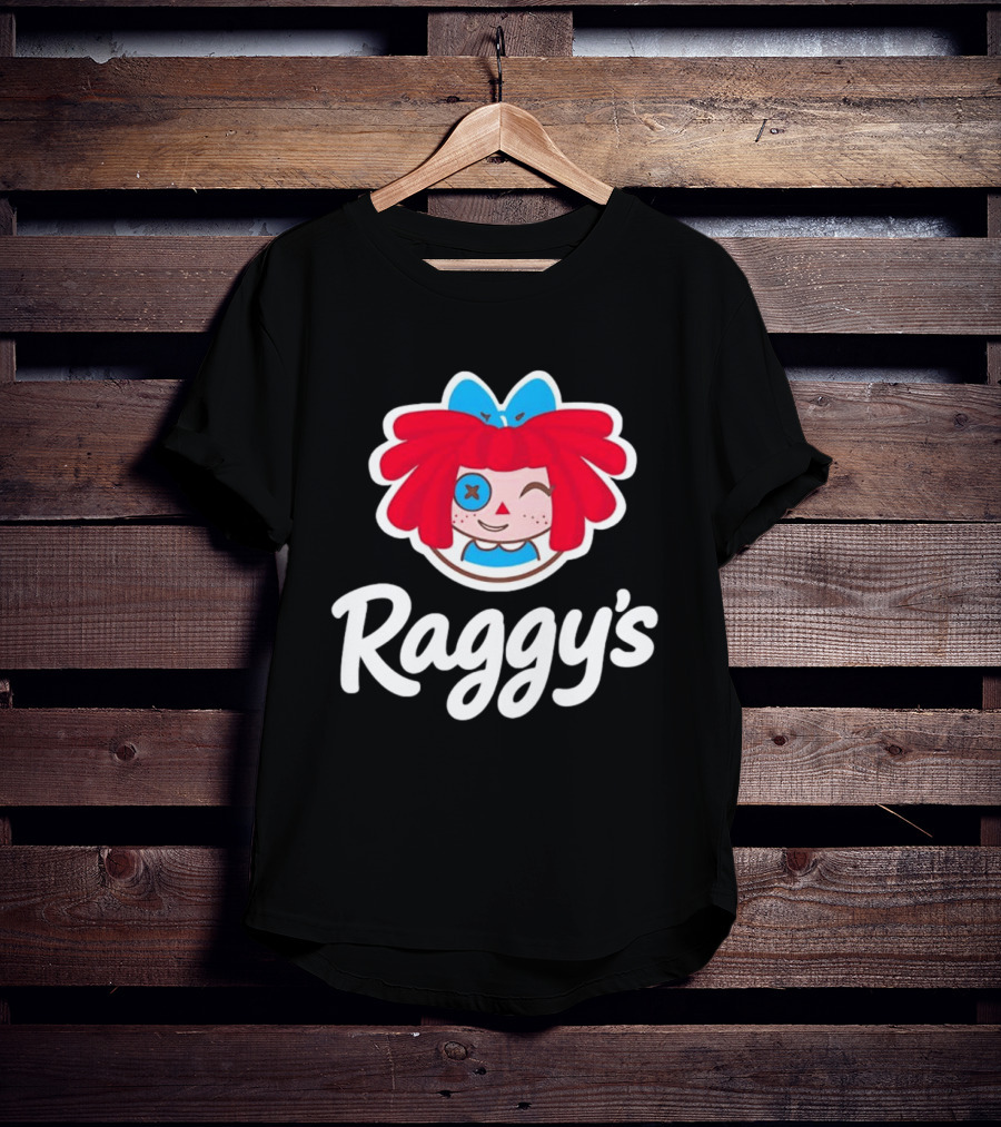 Raggy's Raggedy Ann Cartoon Character Red Hair Blue Bow T-Shirt