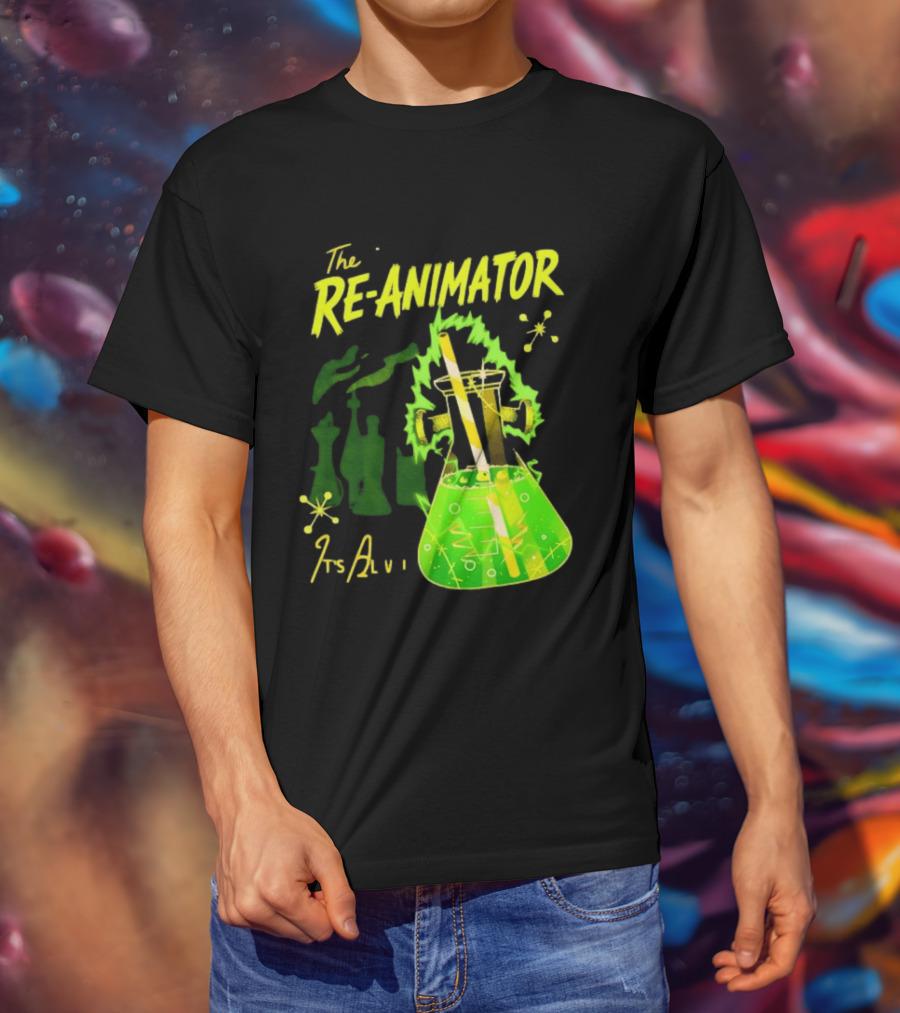The Re Animator It's Alive Green Lab Flask Horror Film T-Shirt