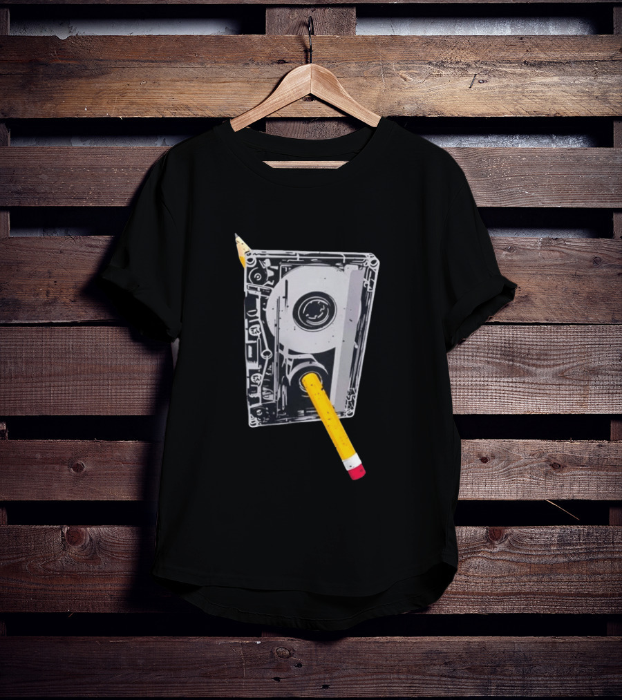 Rewind The Past Cassette Tape Pencil T-Shirt