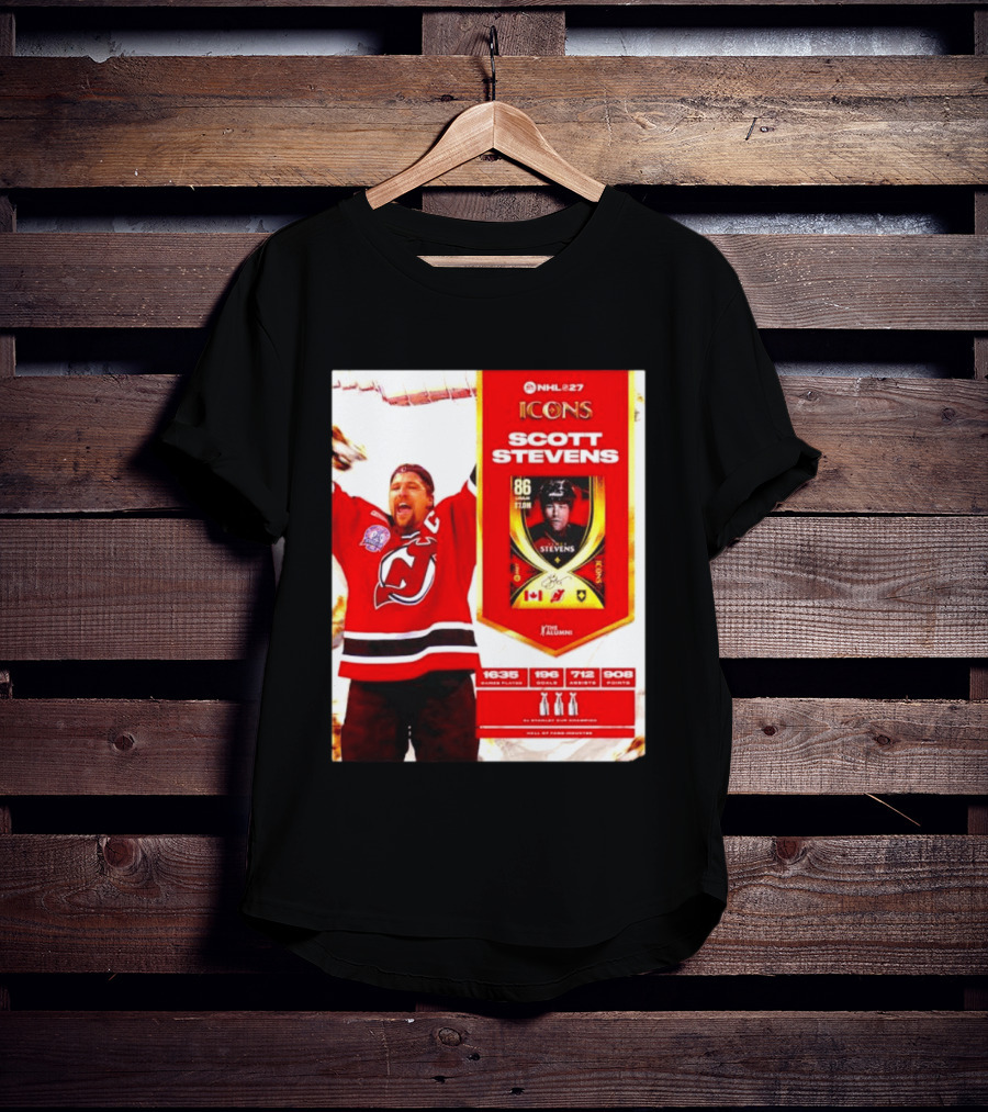 NHL 27 Icons Scott Stevens New Jersey Devils Hall Of Fame Legend T-Shirt