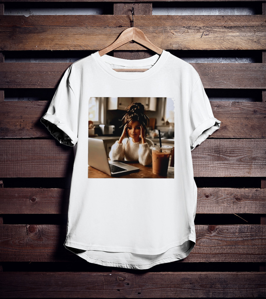 Crashing Out Barbie Girl With Coffee And Laptop Vibes T-Shirt