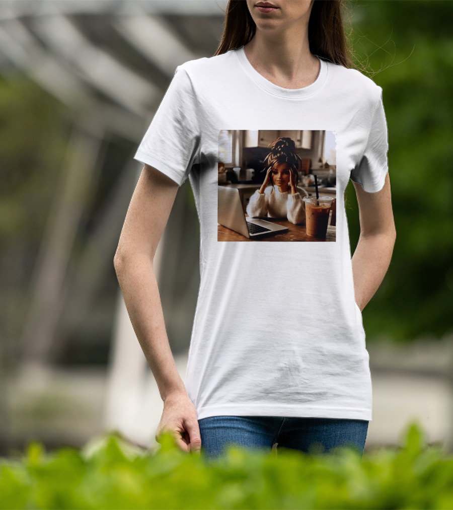 Crashing Out Barbie Girl With Coffee And Laptop Vibes T-Shirt
