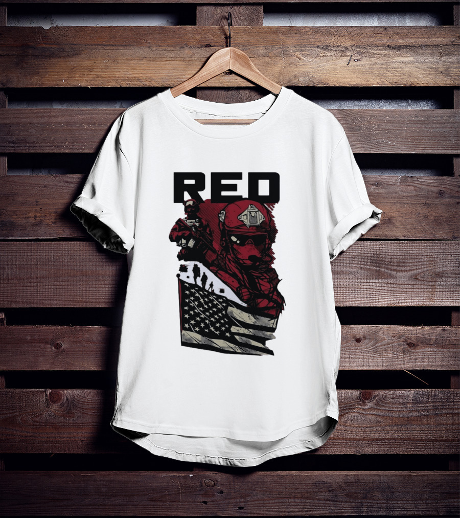 Red Military Special Forces Soldier American Flag T-Shirt