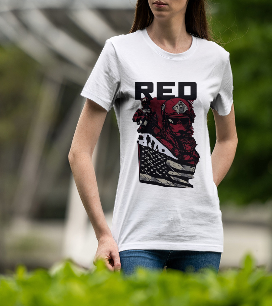 Red Military Special Forces Soldier American Flag T-Shirt