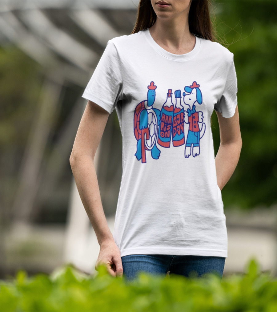 Harrison Gordon Honey TV Turtle Dog Duo With Bottles T-Shirt