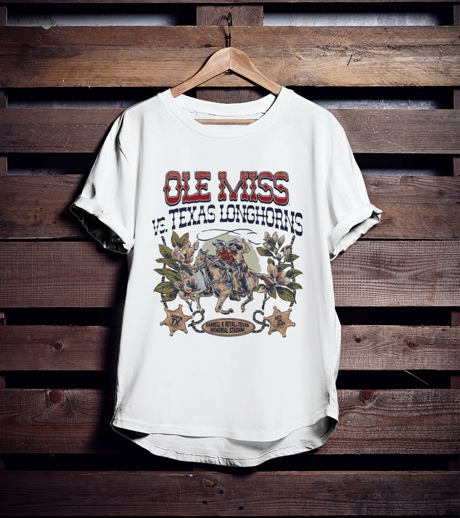 Ole Miss Vs Texas Longhorns Darrell K Royal Texas Memorial Stadium Austin TX October 2026 T-Shirt