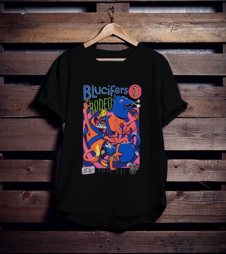 Blucifer's First Rodeo Denver CO July 23 26 2026 Colorful Cartoon T-Shirt