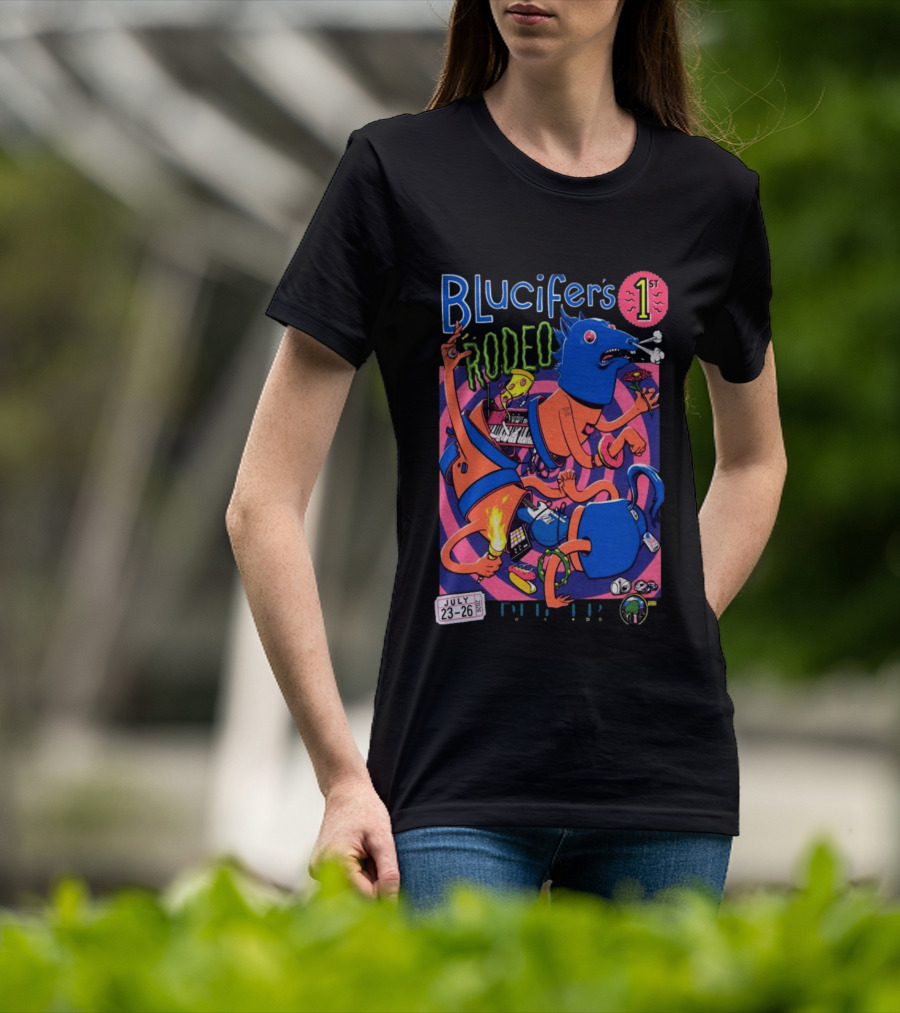 Blucifer's First Rodeo Denver CO July 23 26 2026 Colorful Cartoon T-Shirt