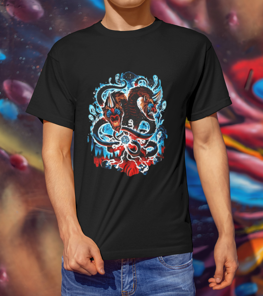 Demogorgon Dungeons And Dragons Two Heads Souls Blue Flames 20 T-Shirt