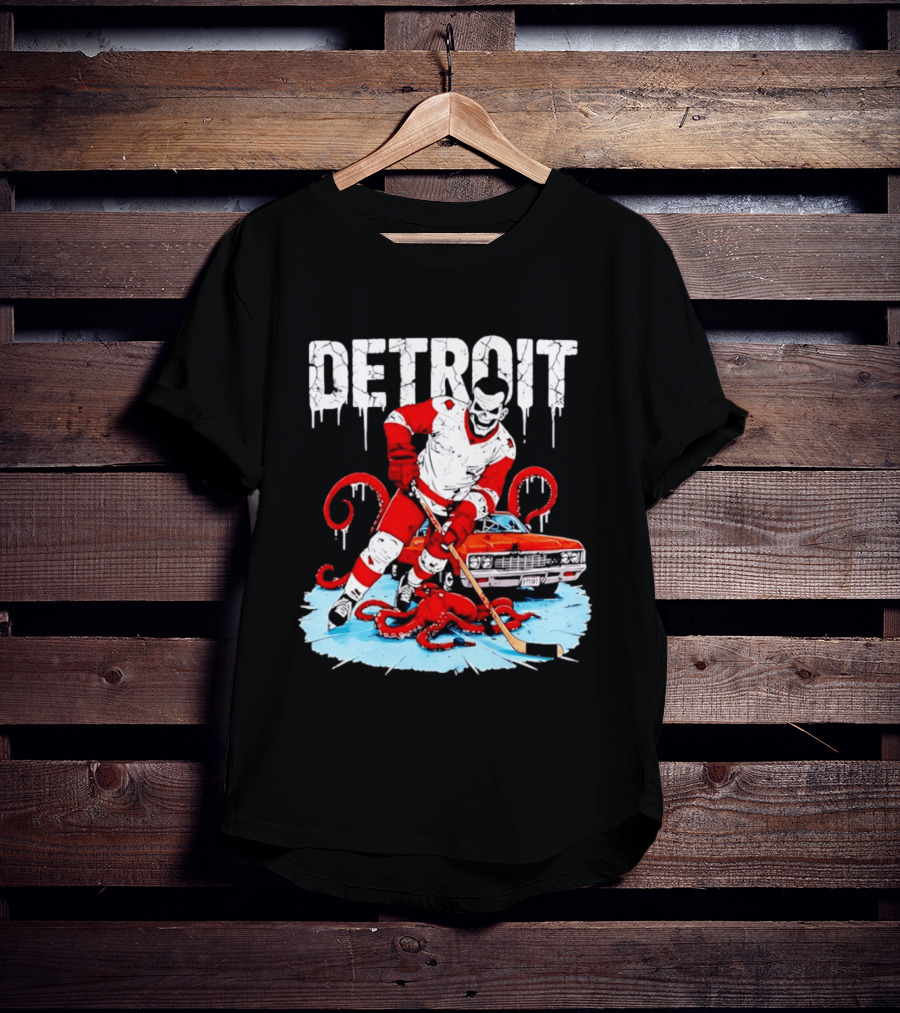 Detroit Hockey Skeleton Octopus Muscle Car T-Shirt