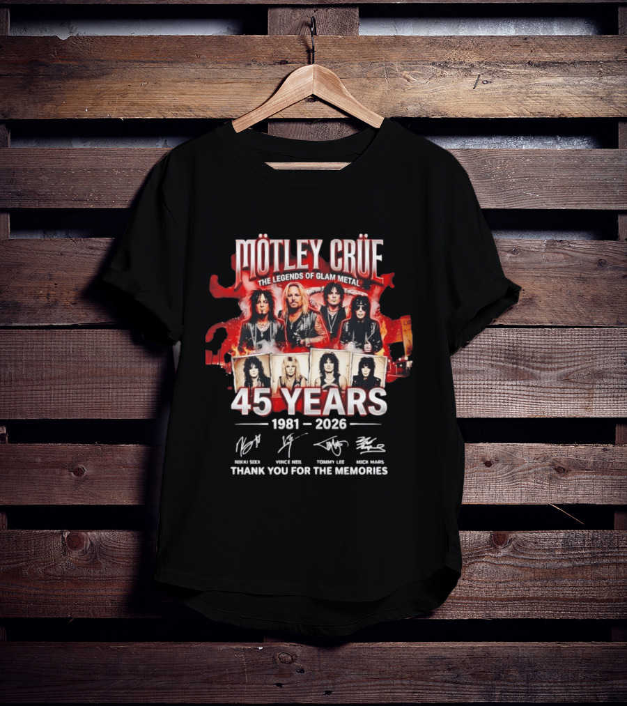 Mötley Crüe The Legends Of Glam Metal 45 Years 1981 2026 Thank You For The Memories T-Shirt
