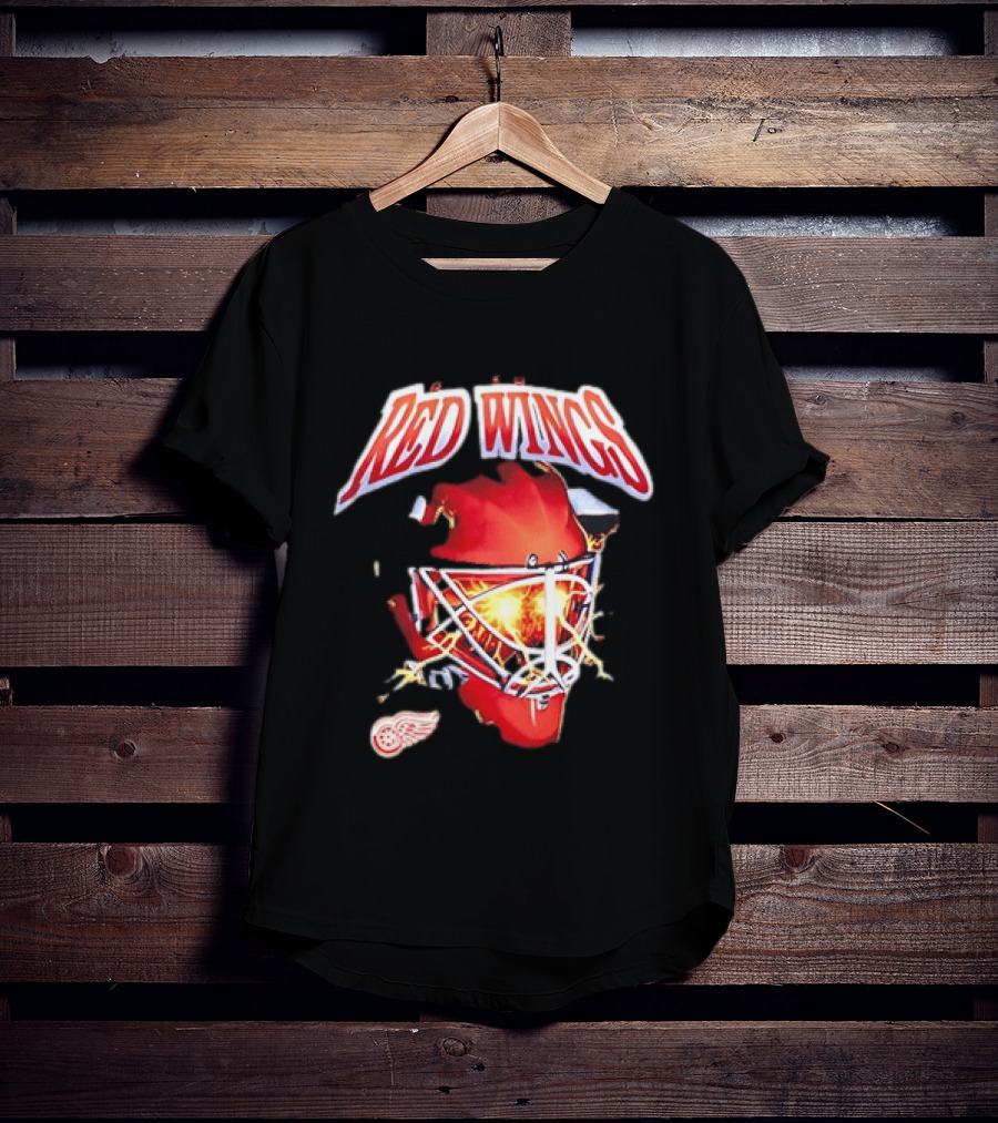 Detroit Red Wings Goalie Mask Red Lightning Burst T-Shirt