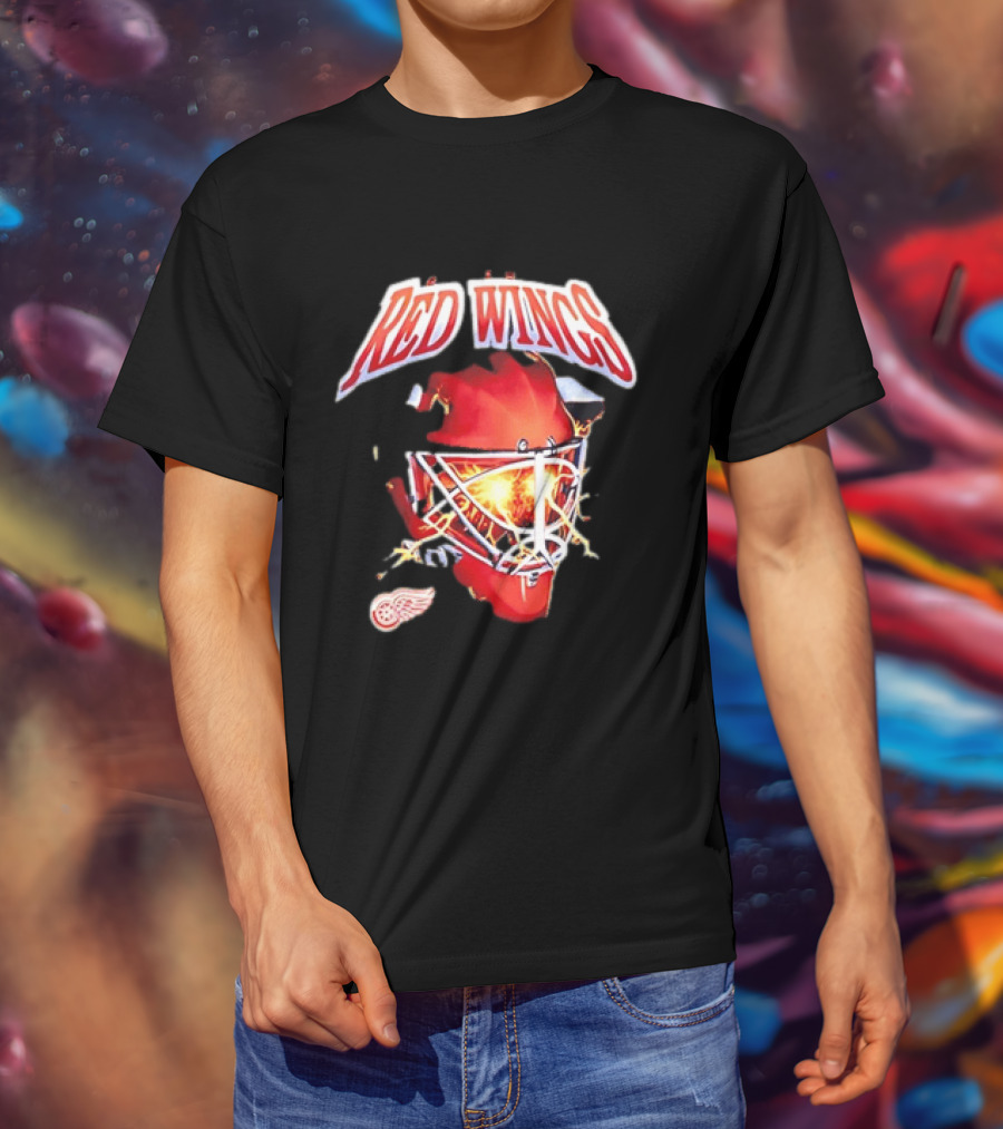 Detroit Red Wings Goalie Mask Red Lightning Burst T-Shirt