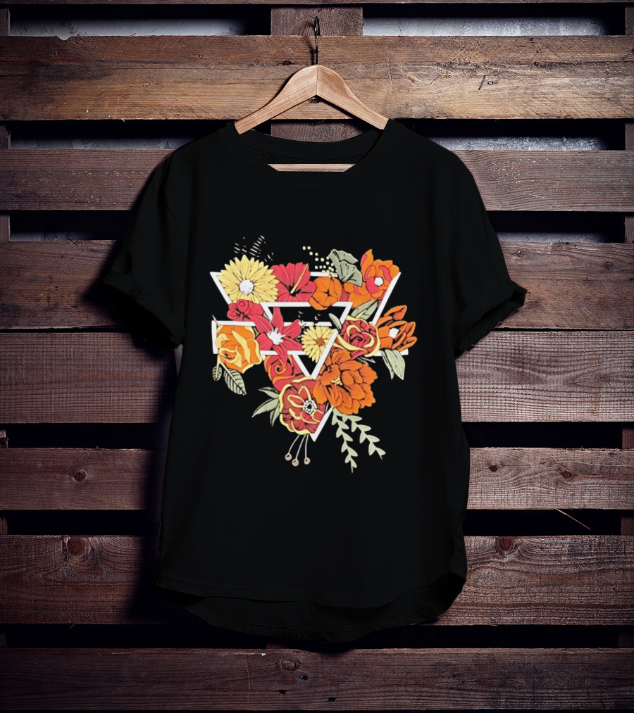 Floral Geometric Triangle Botanical Flowers Garden Blossom T-Shirt