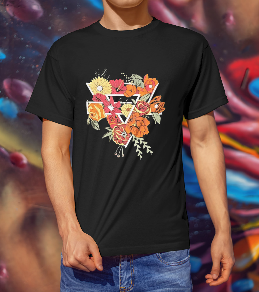 Floral Geometric Triangle Botanical Flowers Garden Blossom T-Shirt