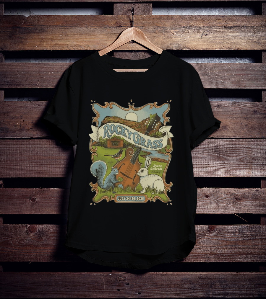 RockyGrass Festival July 24 26 2026 Planet Bluegrass Ranch Lyons Colorado Wildlife And Banjo Scenery T-Shirt