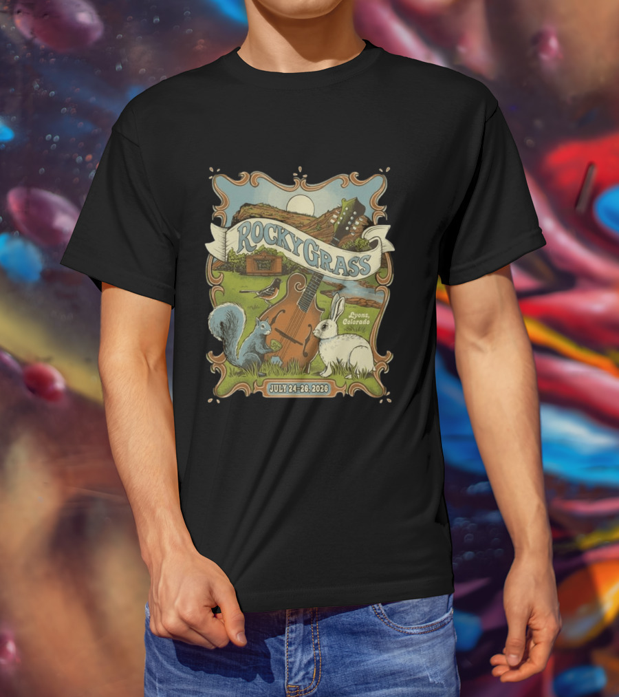 RockyGrass Festival July 24 26 2026 Planet Bluegrass Ranch Lyons Colorado Wildlife And Banjo Scenery T-Shirt