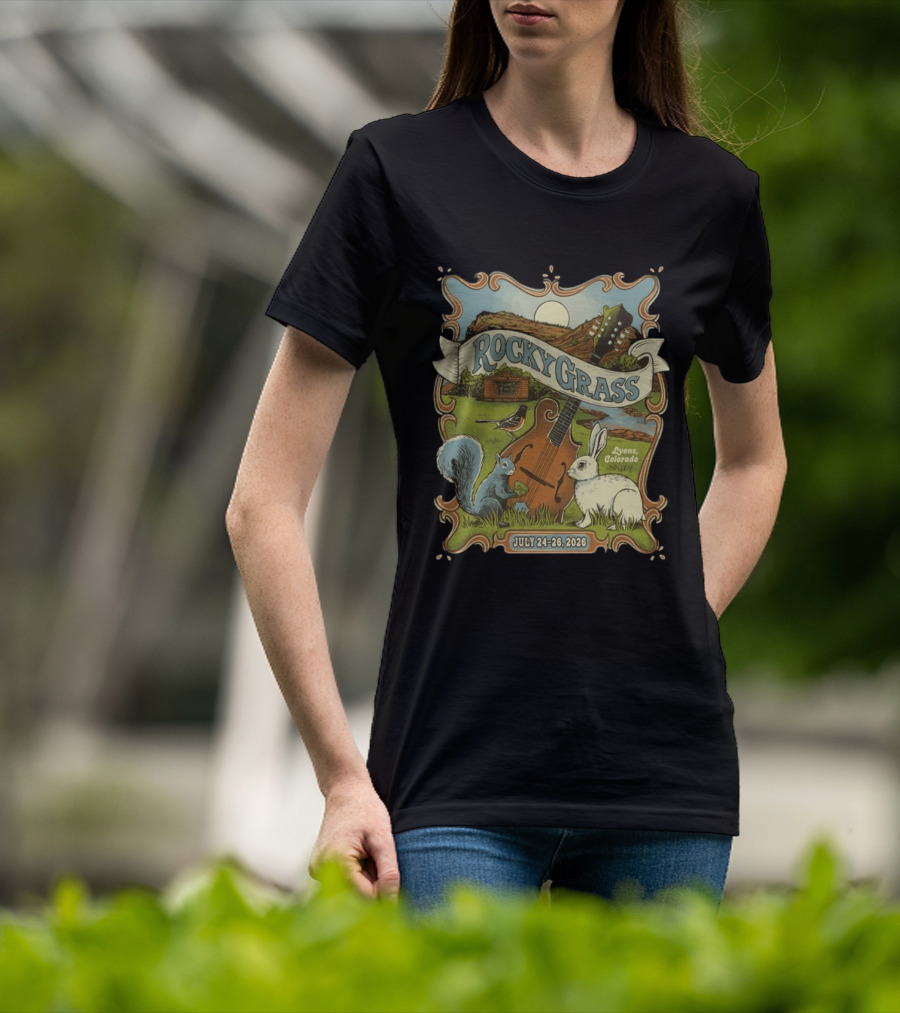 RockyGrass Festival July 24 26 2026 Planet Bluegrass Ranch Lyons Colorado Wildlife And Banjo Scenery T-Shirt