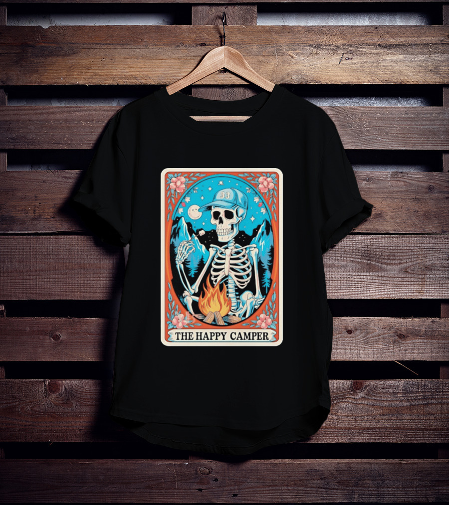 The Happy Camper Skeleton 33 Marshmallow Campfire Scene T-Shirt