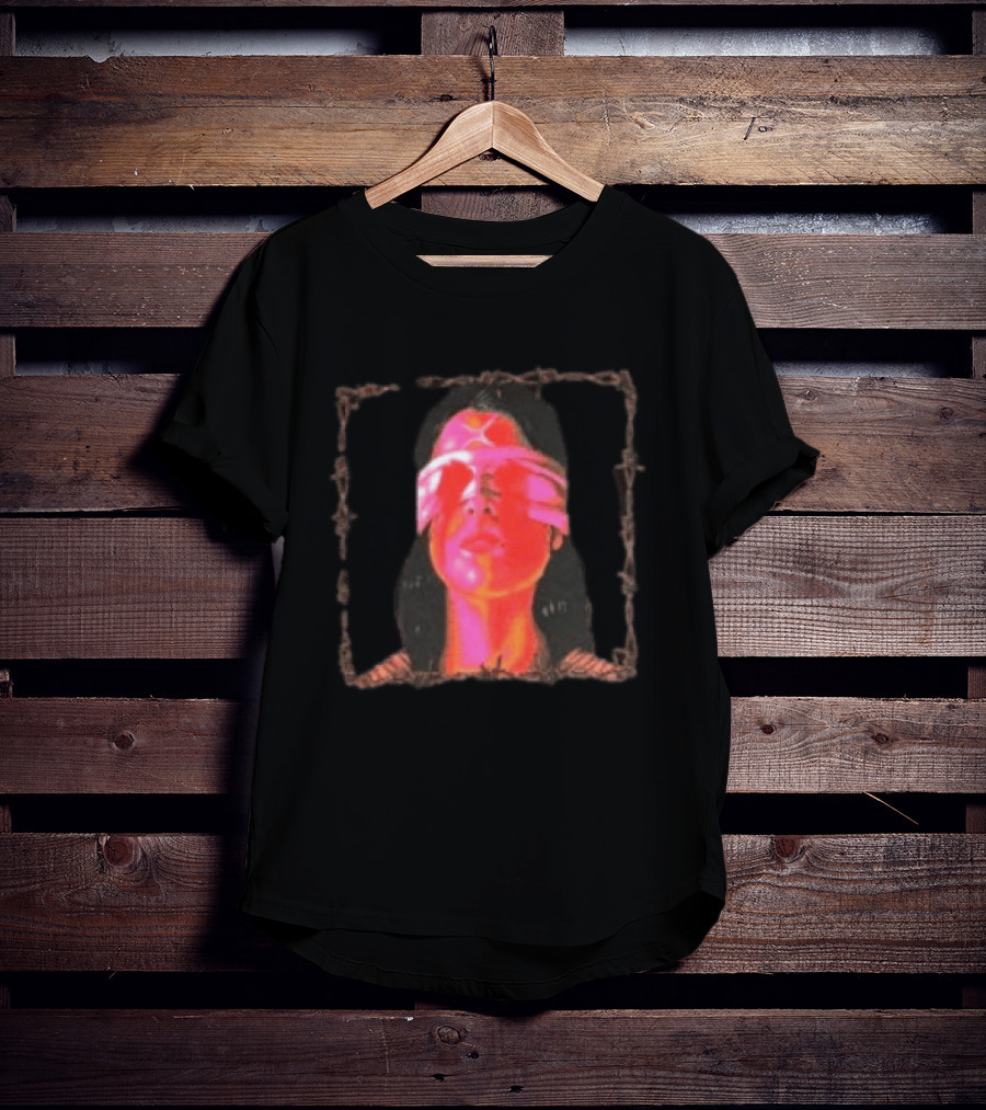 Machin3gir1 Psychowarrior Blindfolded Portrait With Pink Neon Glow T-Shirt