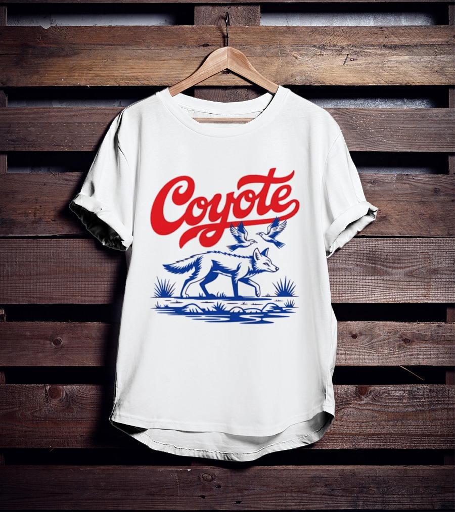 Coyote With Birds In Desert Scene Wild Western Desert T-Shirt