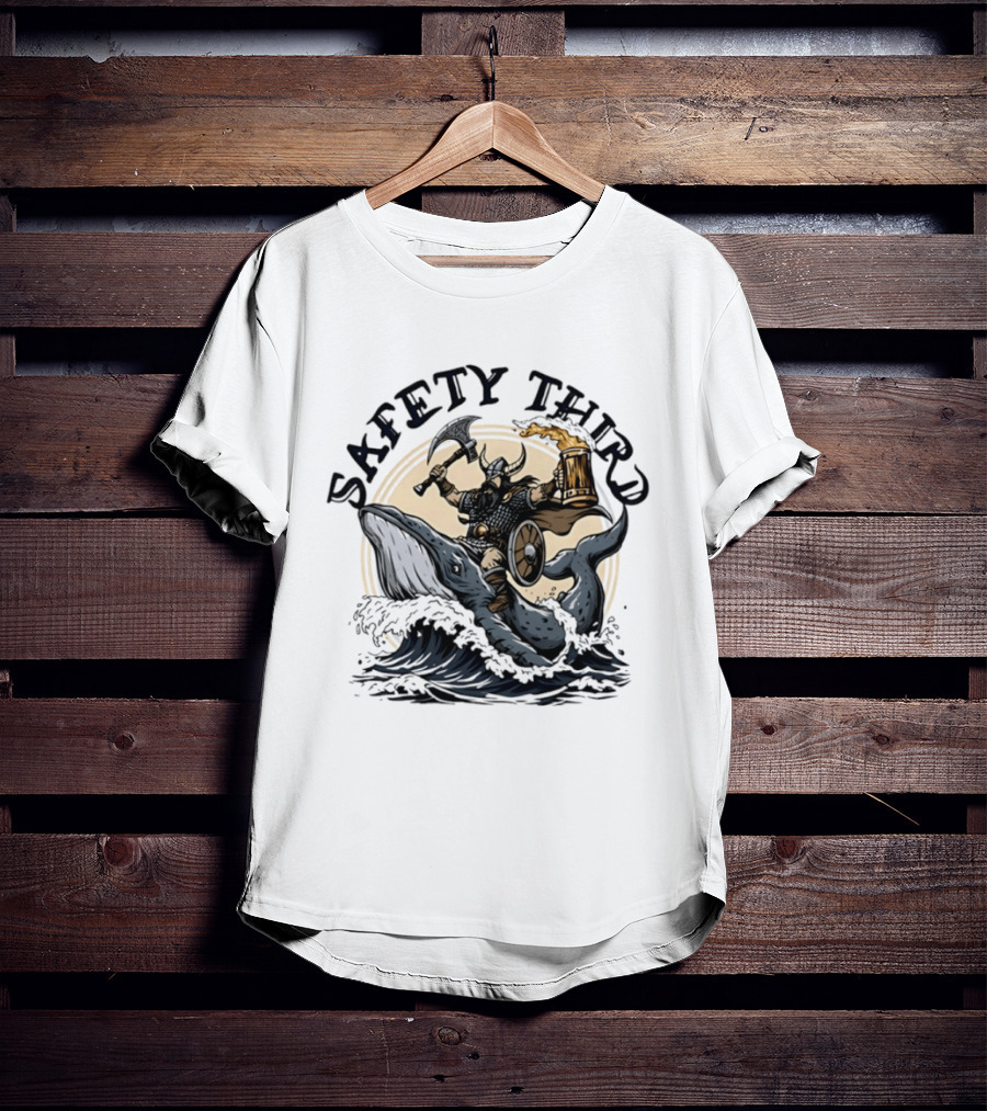 Viking Riding Whale With Beer Horn Safety Third T-Shirt