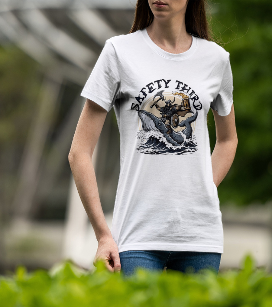 Viking Riding Whale With Beer Horn Safety Third T-Shirt