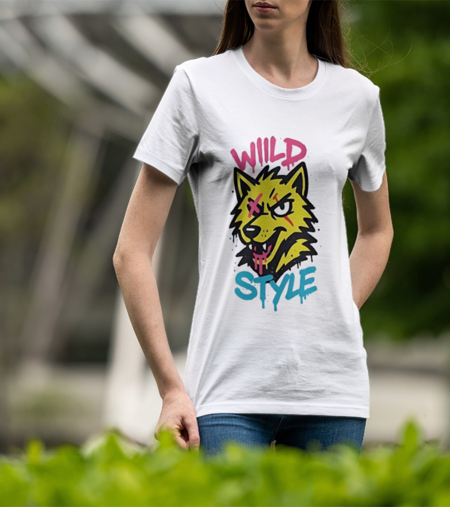 Wild Wolf Wild Style Graffiti Art Urban Streetwear T-Shirt