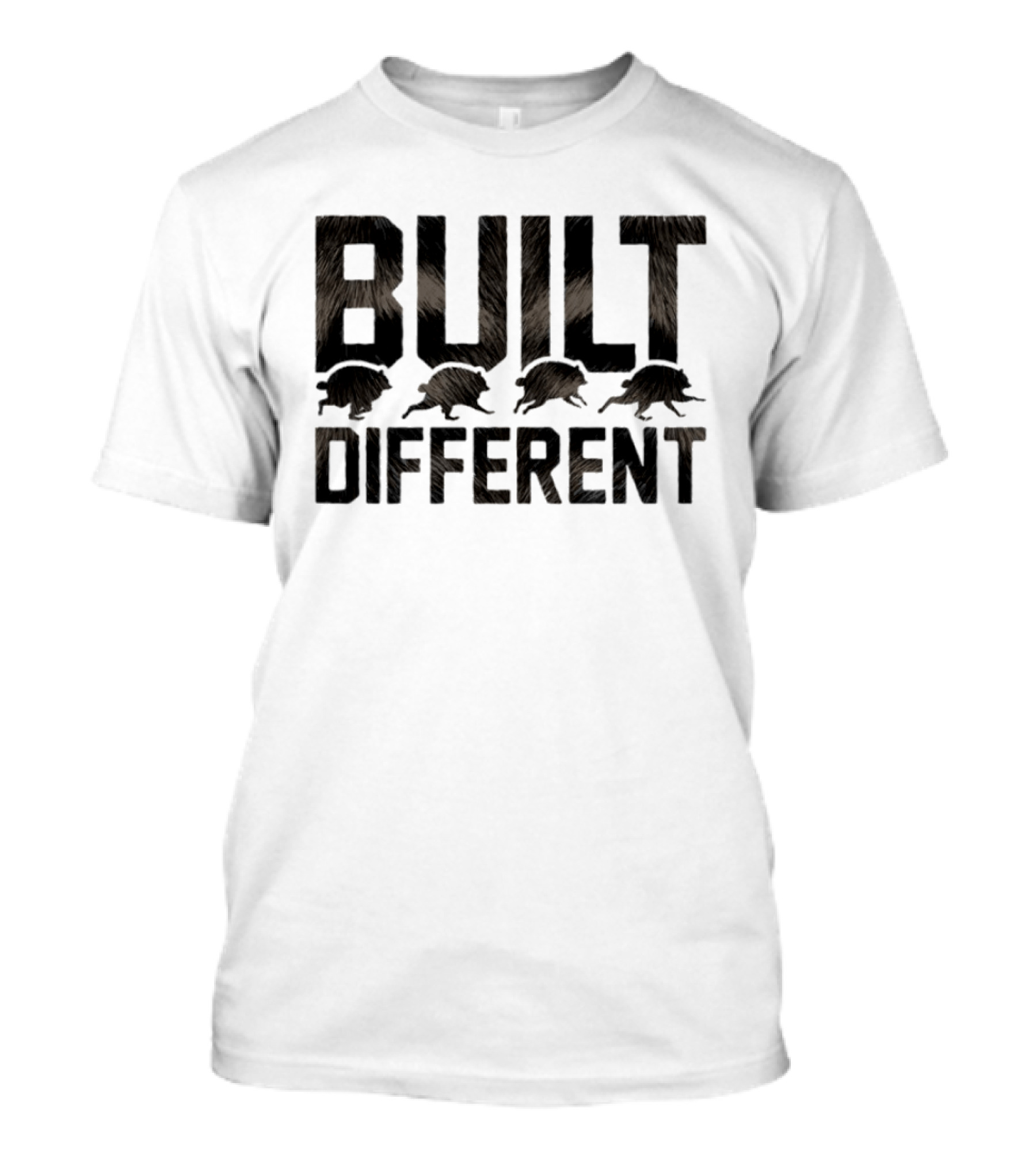 Raccoon Built Different Fur Text With Four Running Raccoons T-Shirt