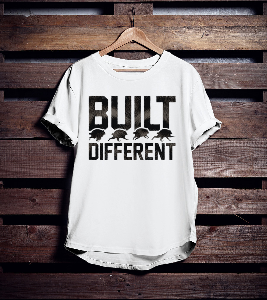 Raccoon Built Different Fur Text With Four Running Raccoons T-Shirt