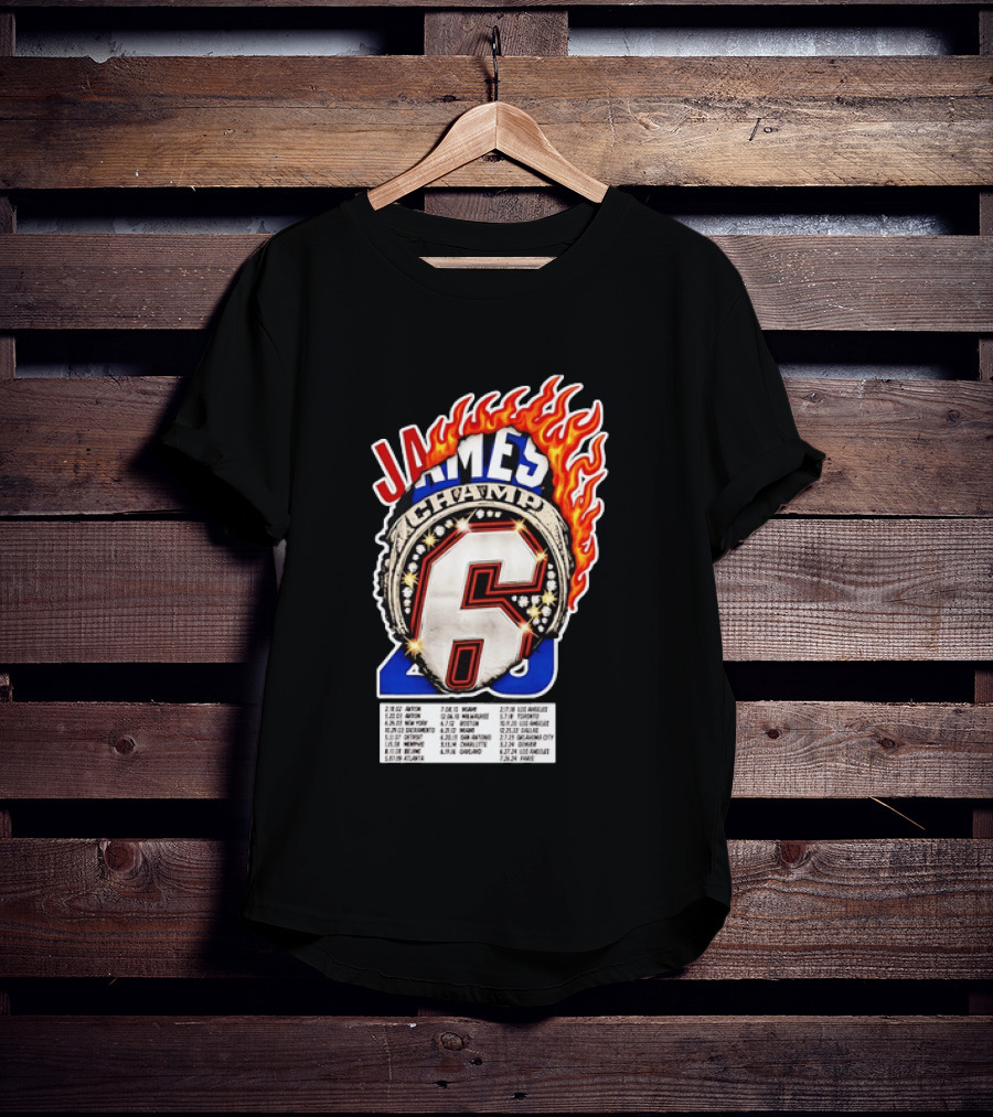 LeBron James Champ 6 Milestone Dates Cleveland Miami Los Angeles 2012 2013 2016 2020 T-Shirt