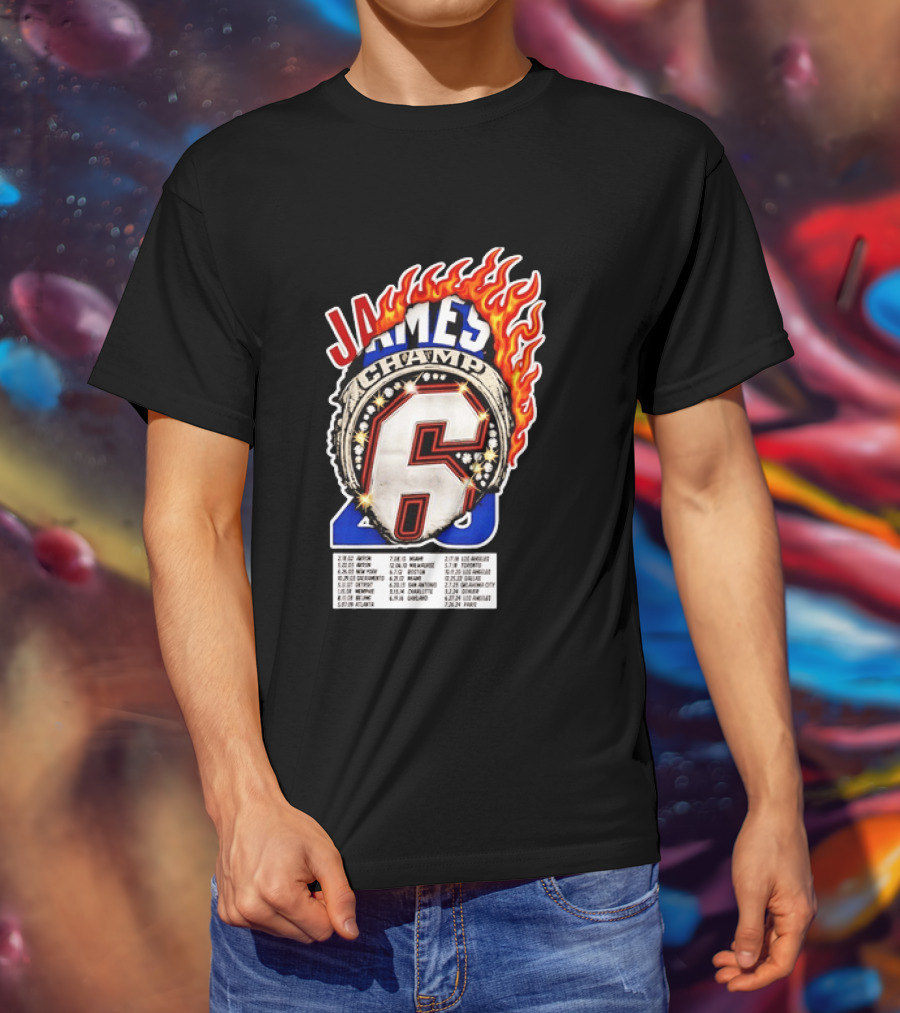LeBron James Champ 6 Milestone Dates Cleveland Miami Los Angeles 2012 2013 2016 2020 T-Shirt
