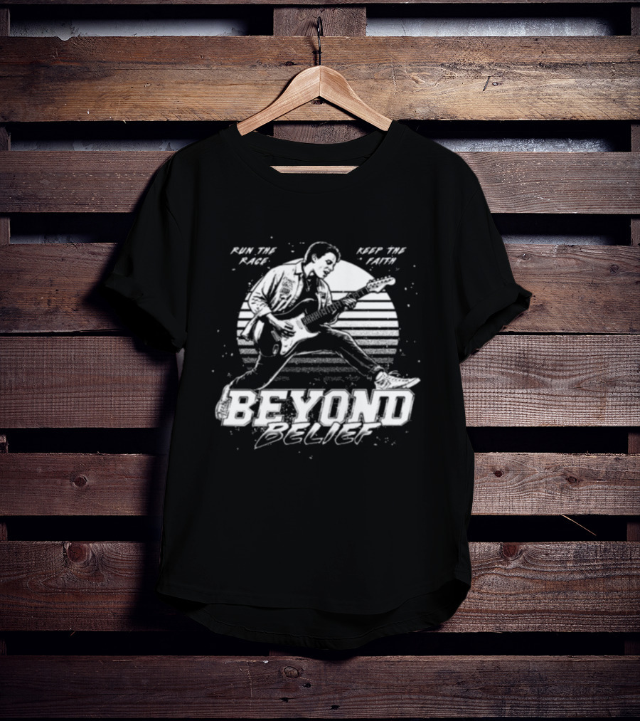 Girder Music Store Beyond Belief Run The Race Keep The Faith Guitar Player T-Shirt