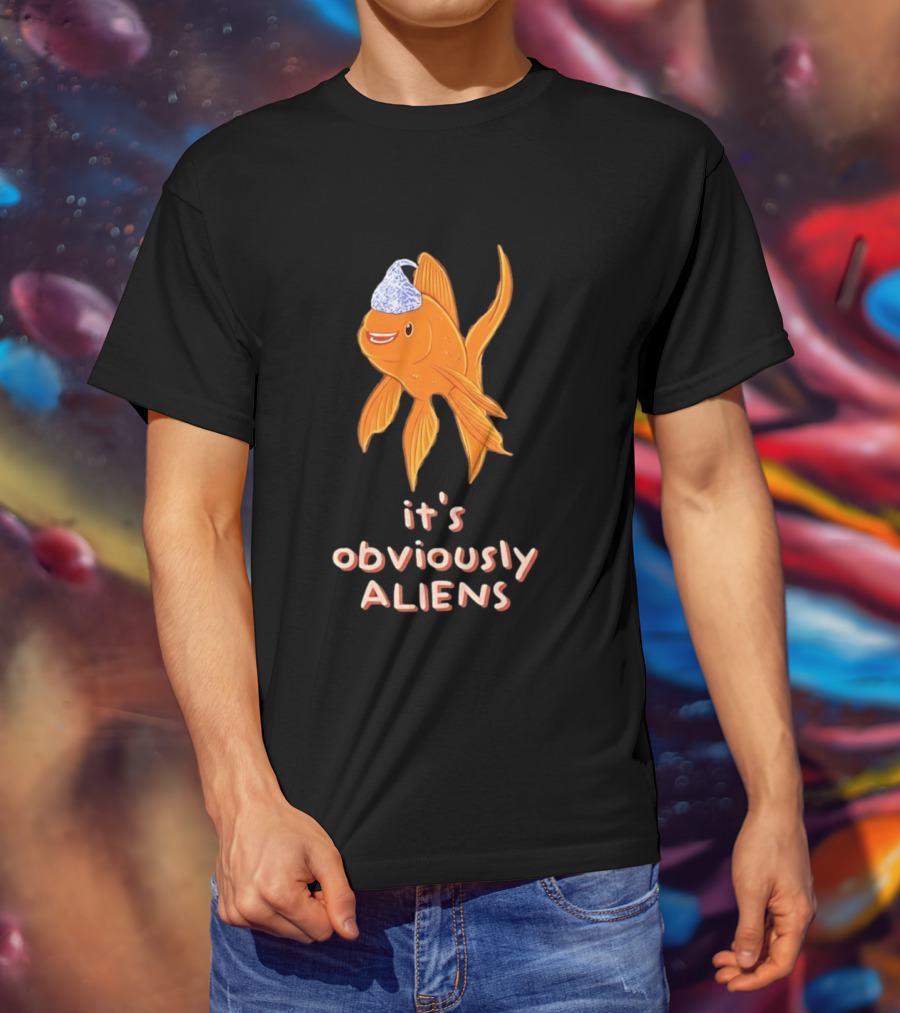 Goldfish Tin Foil Hat It's Obviously Aliens T-Shirt