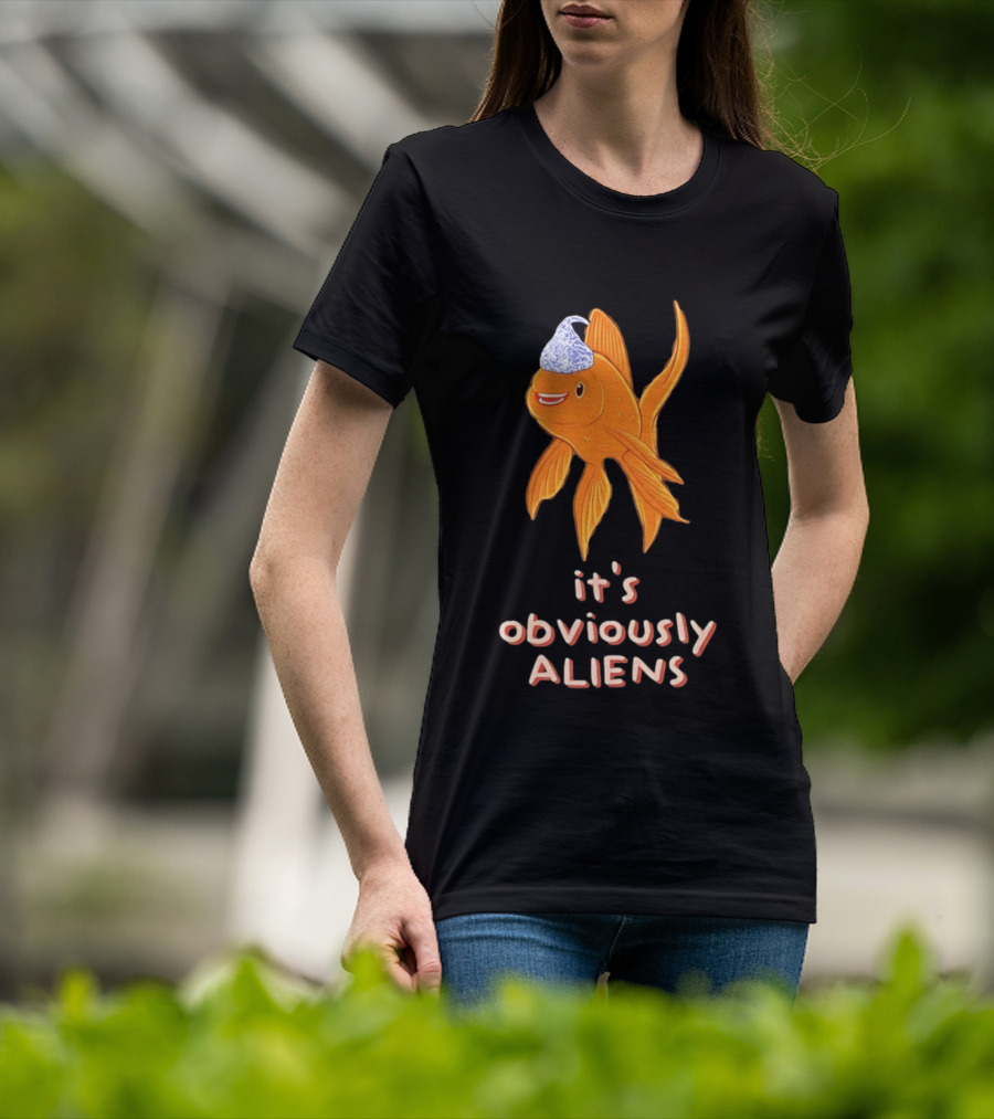 Goldfish Tin Foil Hat It's Obviously Aliens T-Shirt