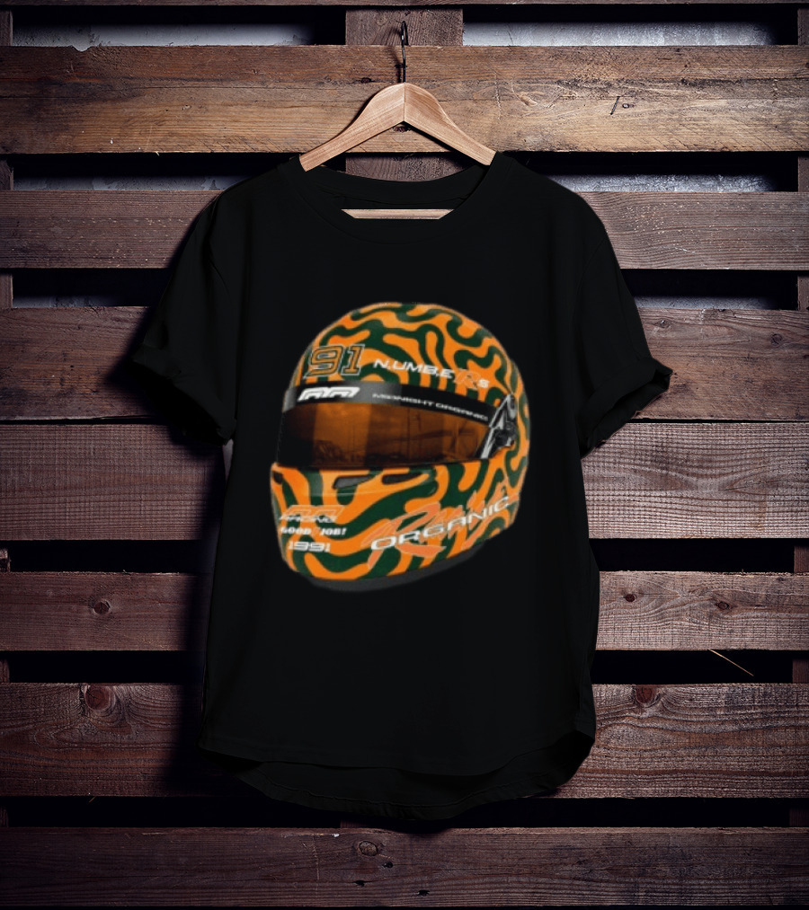 Midnight Organic Store Formula Helmet 91 Number 1991 RPM Orange Green T-Shirt