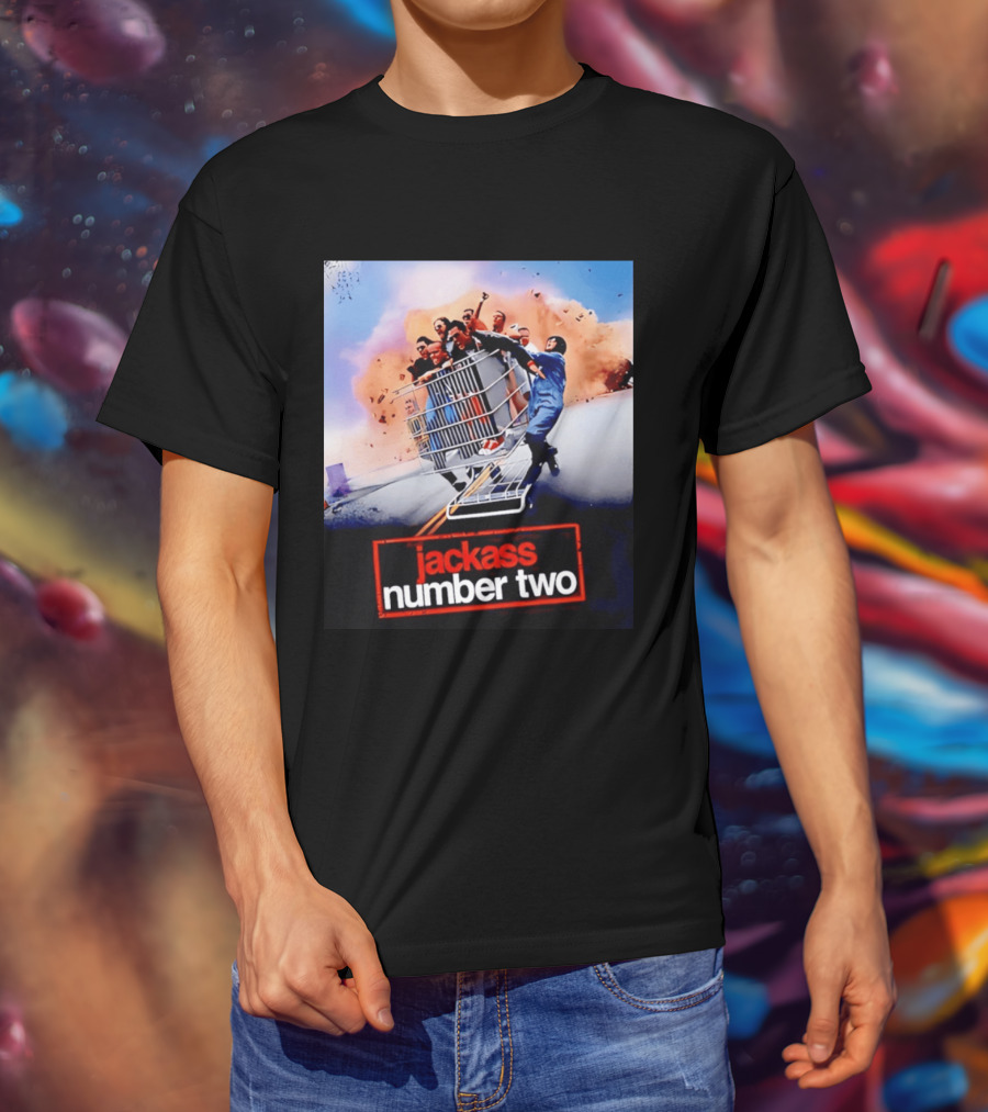 Jackass Number Two Movie Cast In Shopping Cart Action Scene Explosion T-Shirt