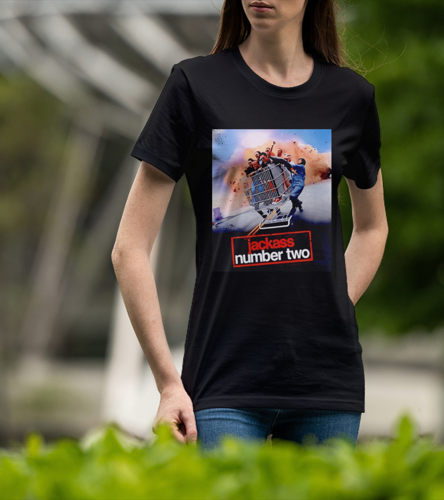 Jackass Number Two Movie Cast In Shopping Cart Action Scene Explosion T-Shirt