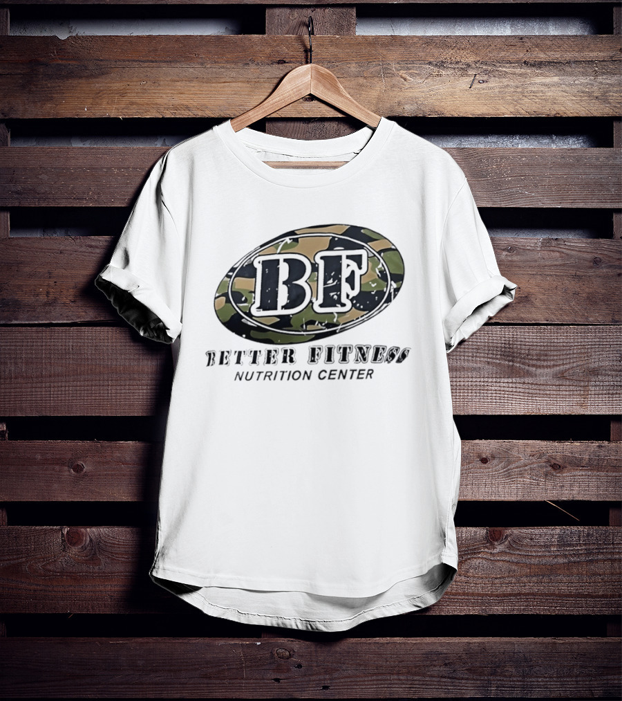 Camouflage BF Emblem Better Fitness Nutrition Center T-Shirt