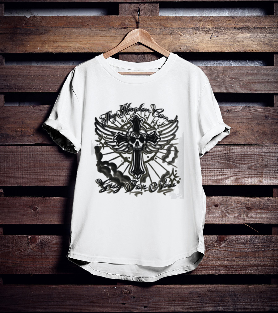 Thy Kingdom Come Skull Grey Five Nine Cross Wings T-Shirt
