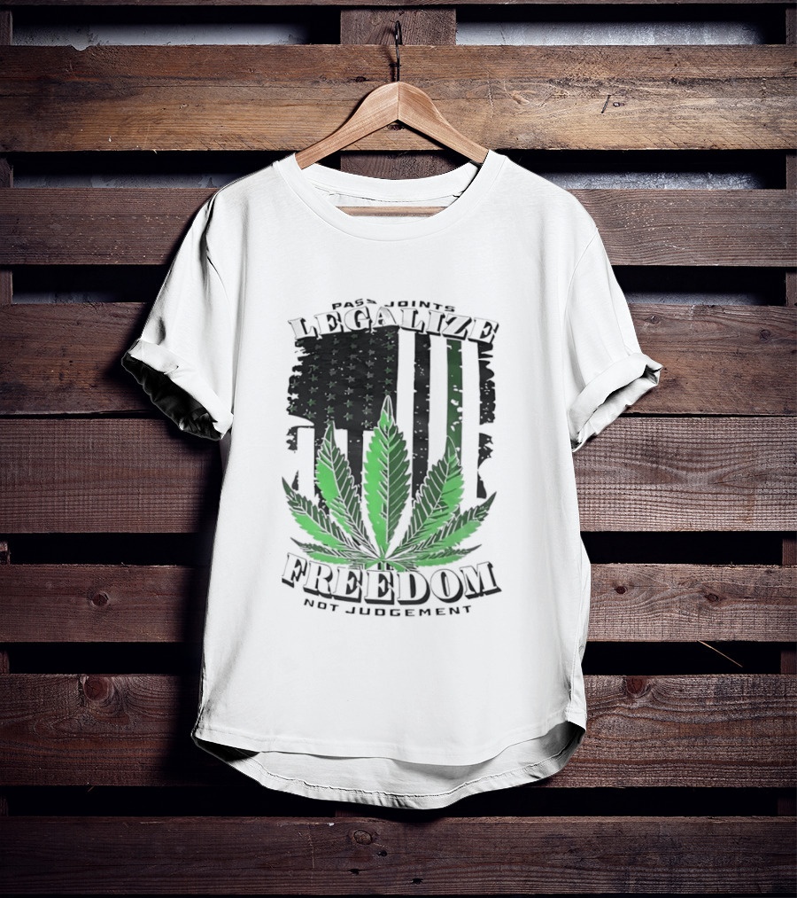 Legalize Freedom Pass Joints Not Judgment Marijuana Cannabis American Flag Leaf T-Shirt