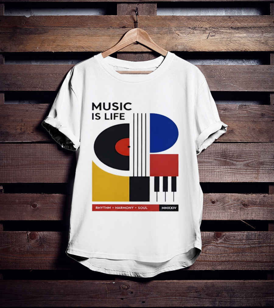 Music Is Life MMXXIV Rhythm Harmony Soul Vinyl Piano Abstract T-Shirt